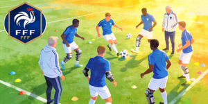 法国国家足球队标志与球员训练画面